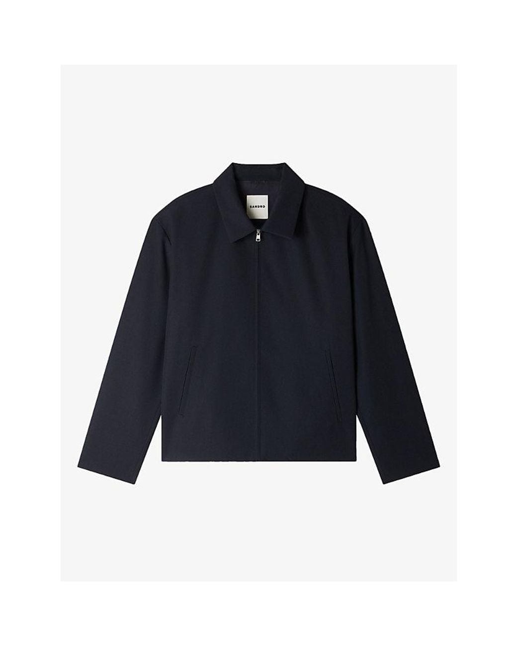 Sandro Blue Minimalist Zip-Up Wool-Blend Jacket for men