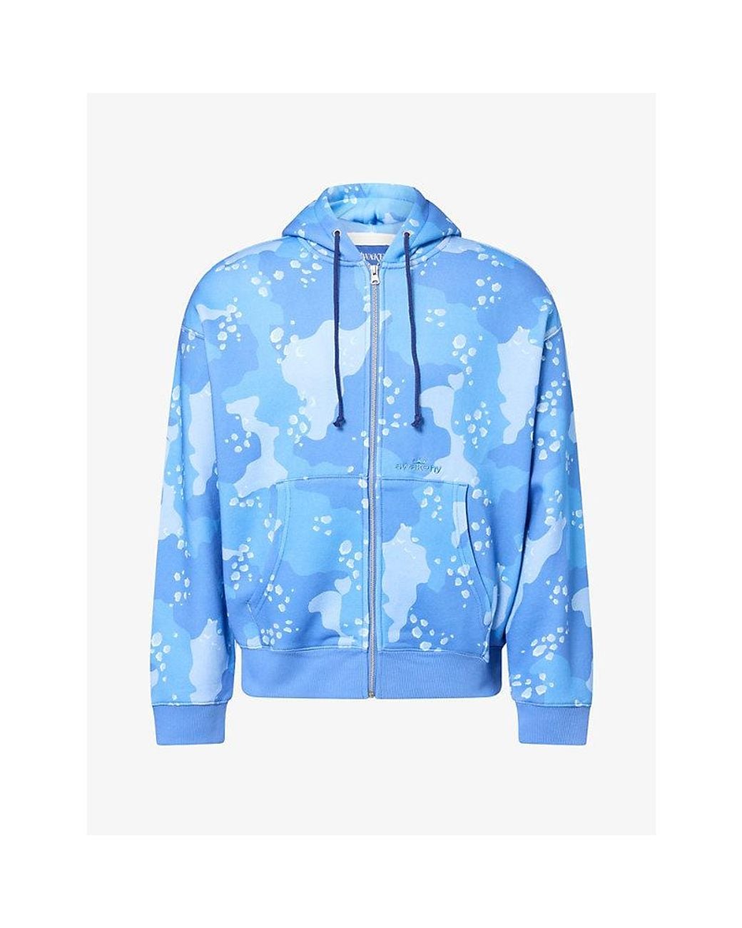 AWAKE NY Blue Camo Crown Logo Zip Cotton Hoody for men
