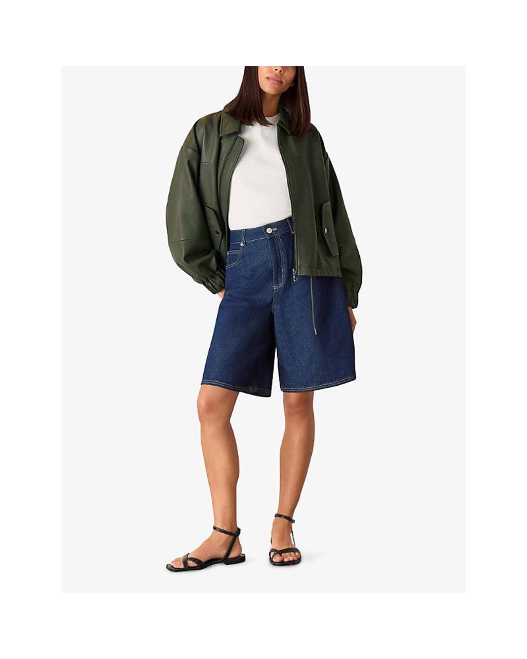 Whistles Blue Wide-Leg High-Rise Knee-Length Denim Shorts