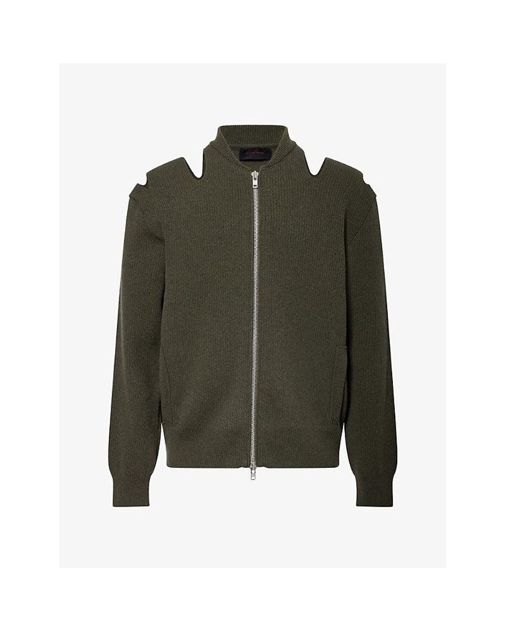 Simone Rocha Green Slash Cut-Out Merino-Wool Blend Cardigan for men
