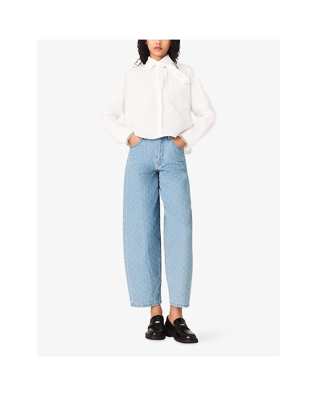 Maje Blue Textured Balloon Denim Jeans