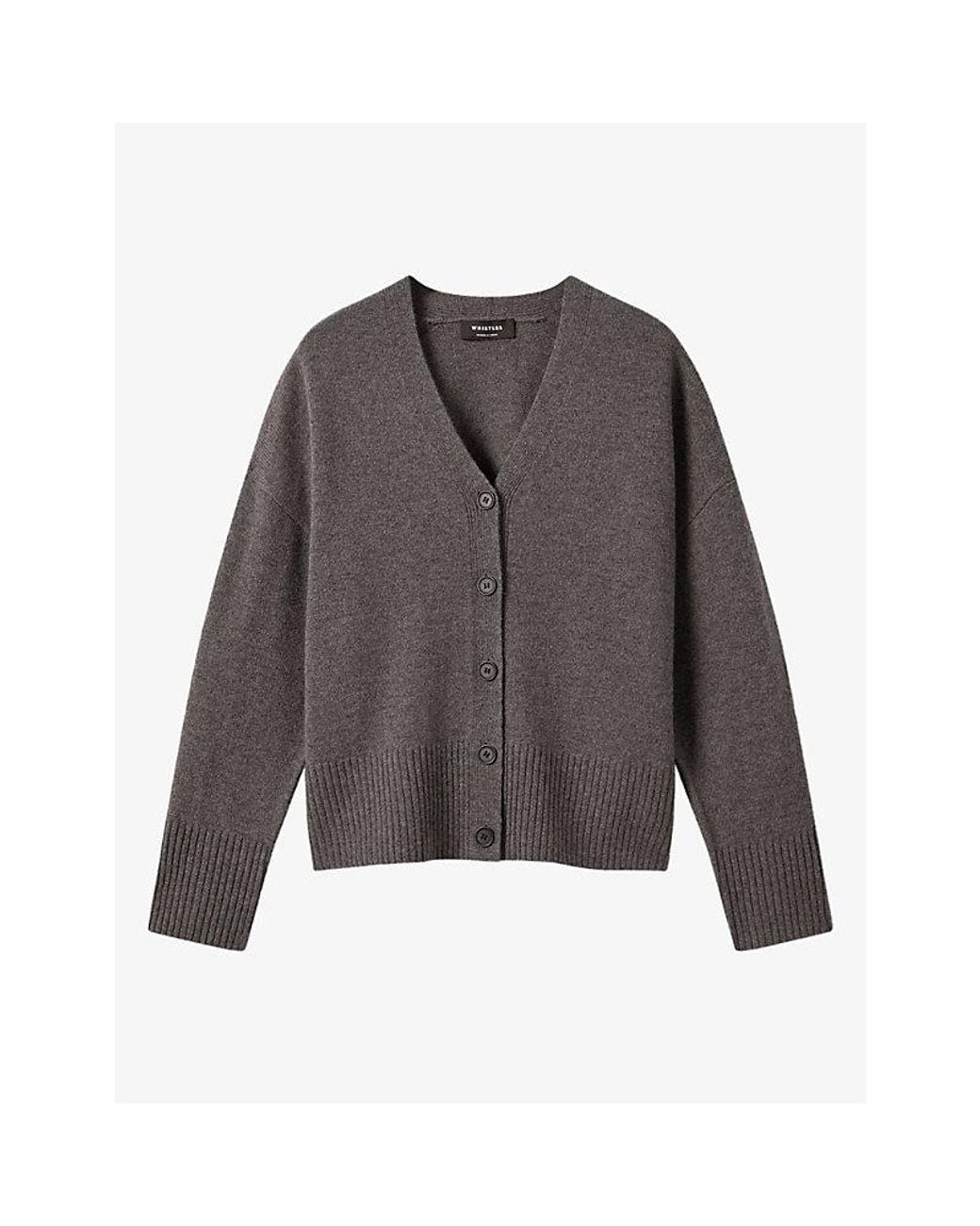 Whistles Gray V-Neck Long-Sleeve Wool Cardigan