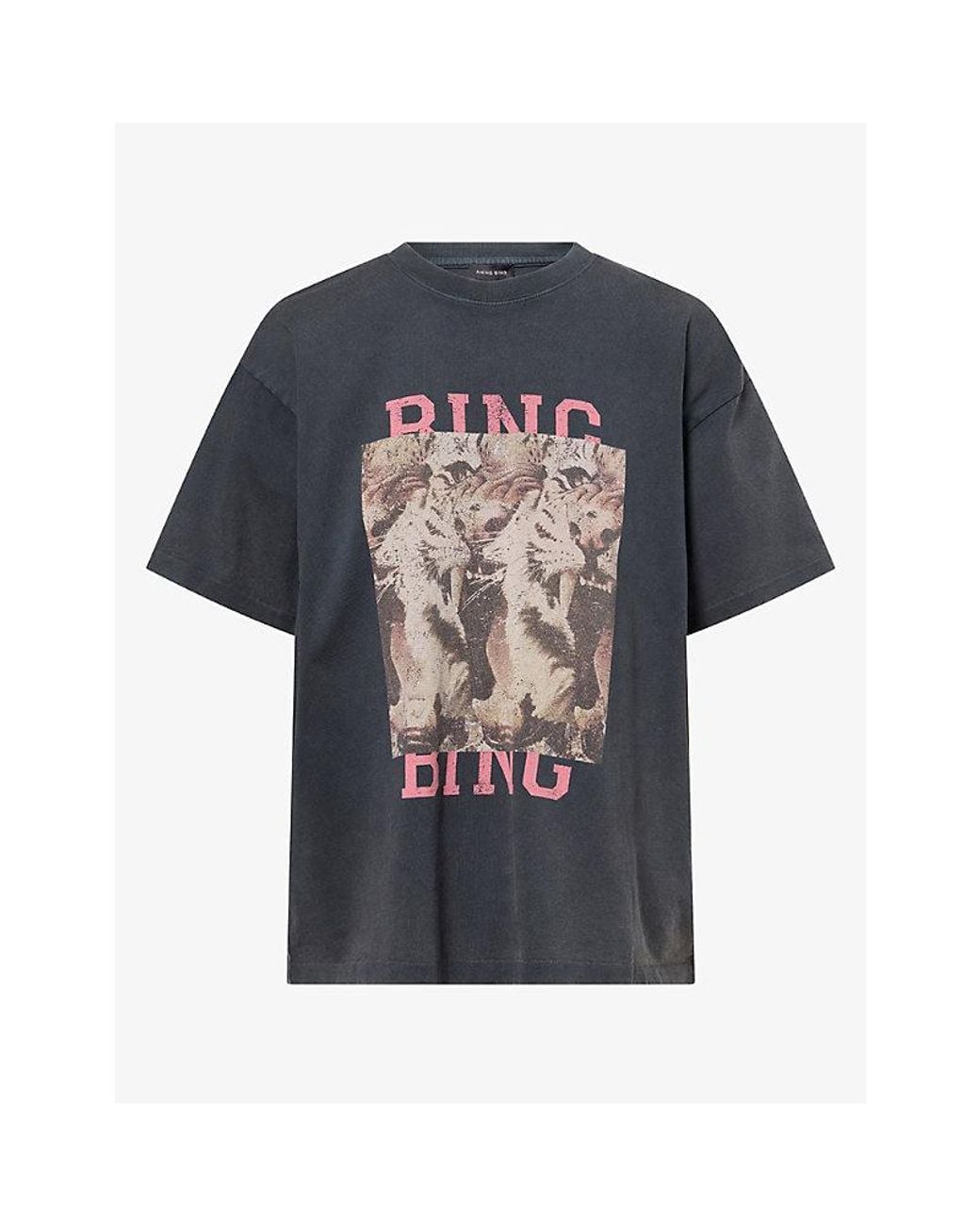 Anine Bing Blue Relaxed-Fit Logo-Print Cotton T-Shirt