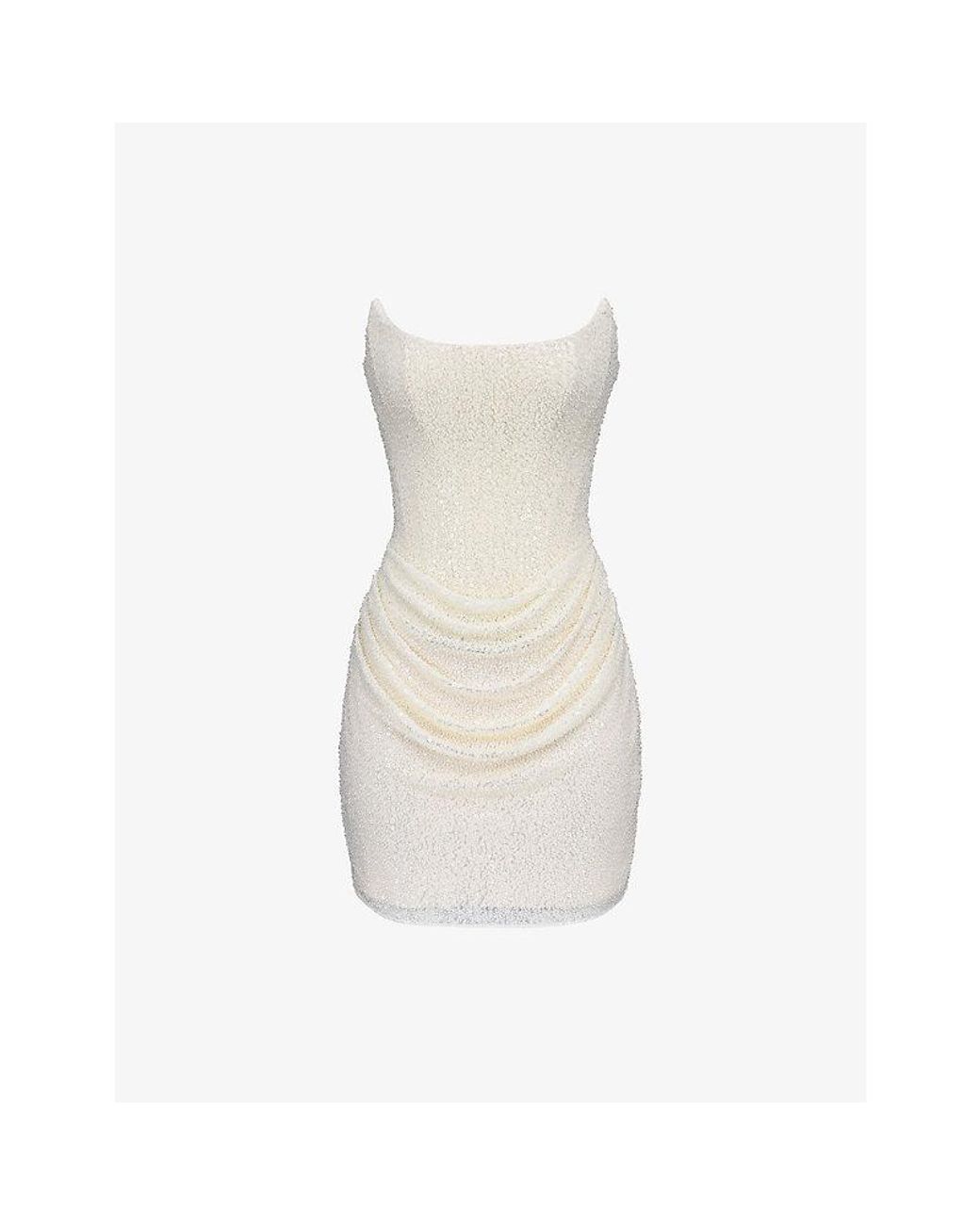 House Of Cb White Arielle Bead-Embellished Mesh Mini Bridal Gown