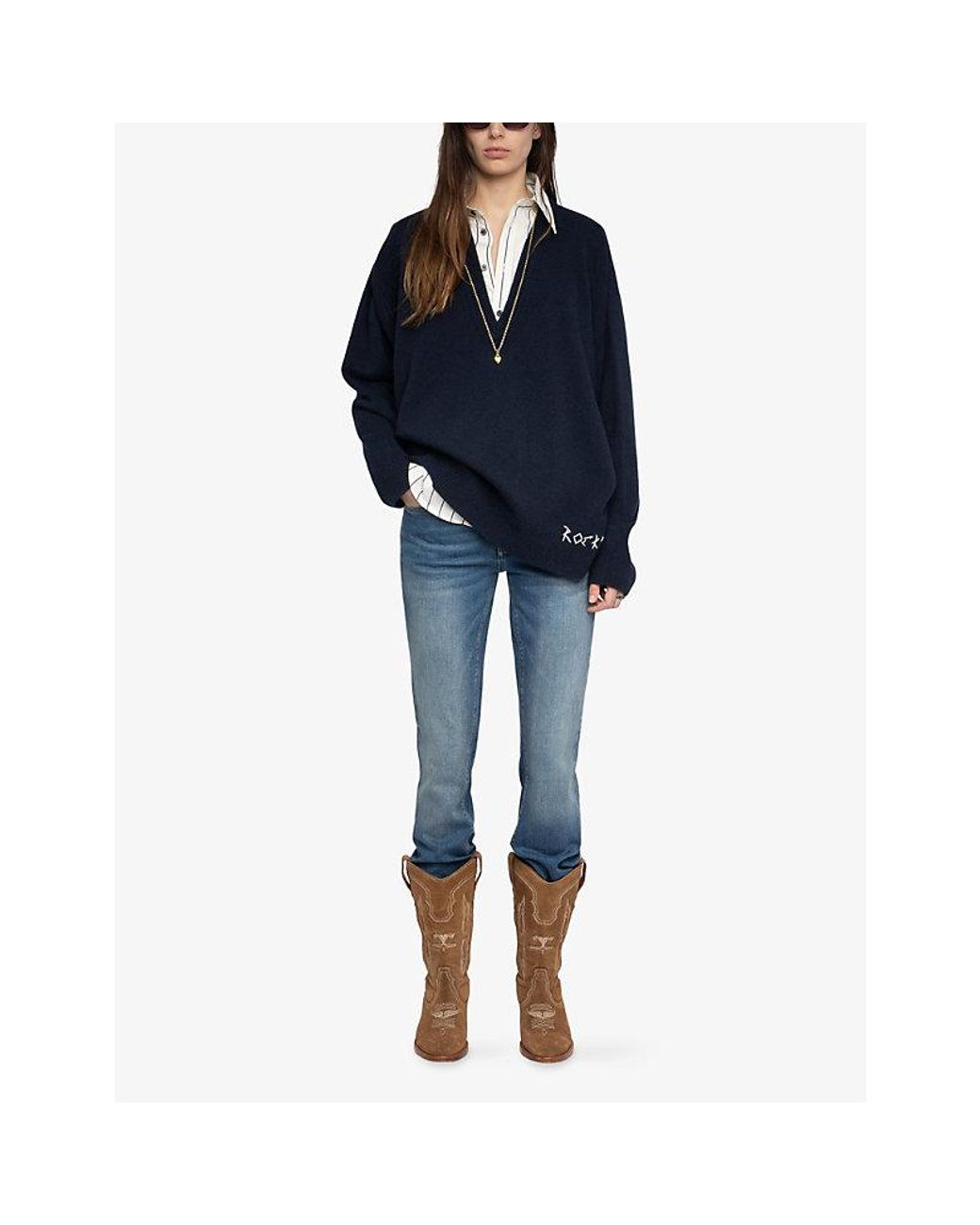 Zadig & Voltaire Blue Swyny Logo-Embroidered Wool And Cashmere-Blend Jumper