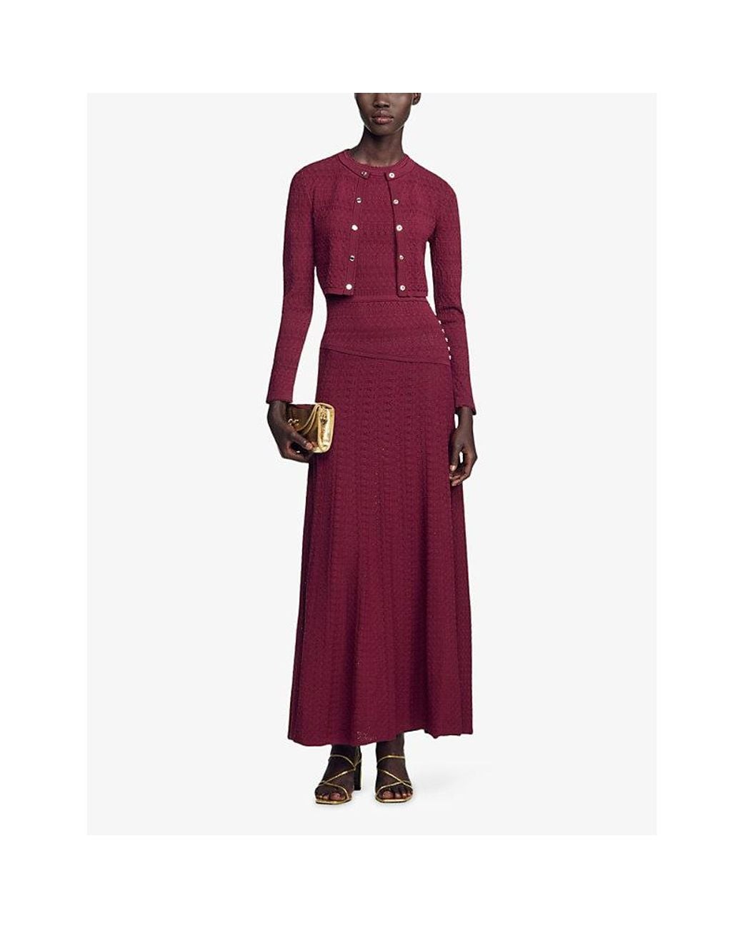 Sandro Purple Cropped Pointelle-Knit Cardigan
