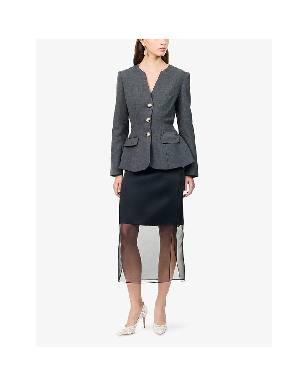 Self-Portrait Blue Embellished Peplum Woven Jacket