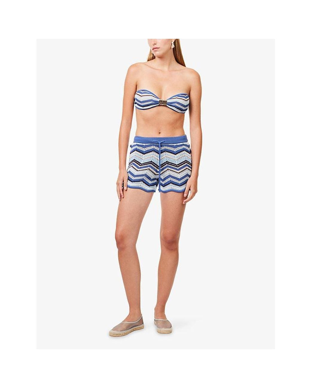 Devon Windsor Blue Solene Chevron-Stripe Knitted Shorts
