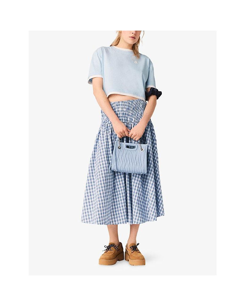 Maje Blue Logo-Embroidered Layered-Effect Cotton T-Shirt