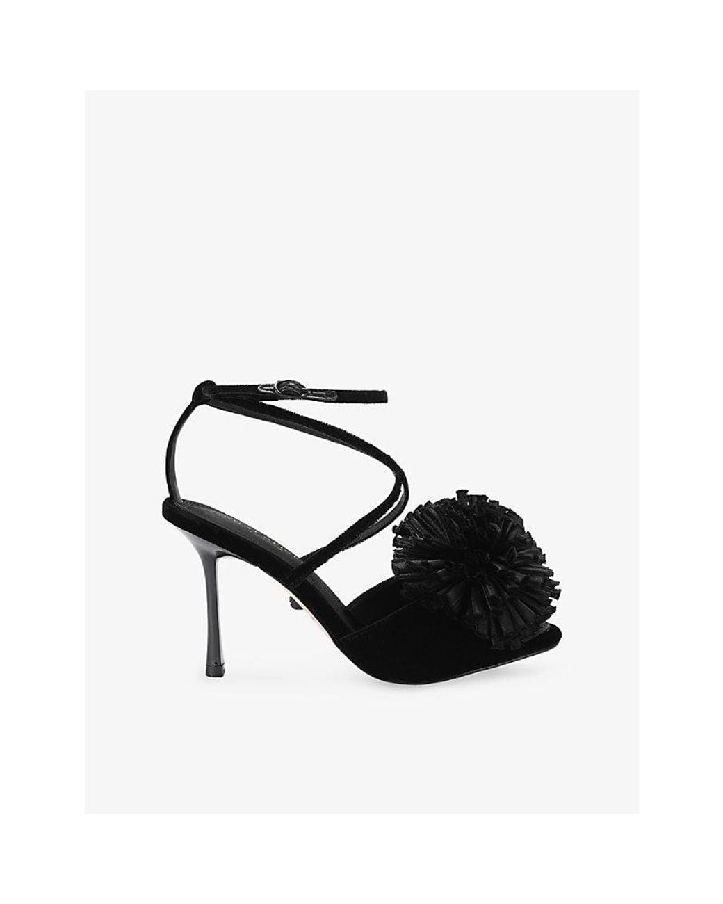 Kurt Geiger Black Pom Velvet Heeled Sandals