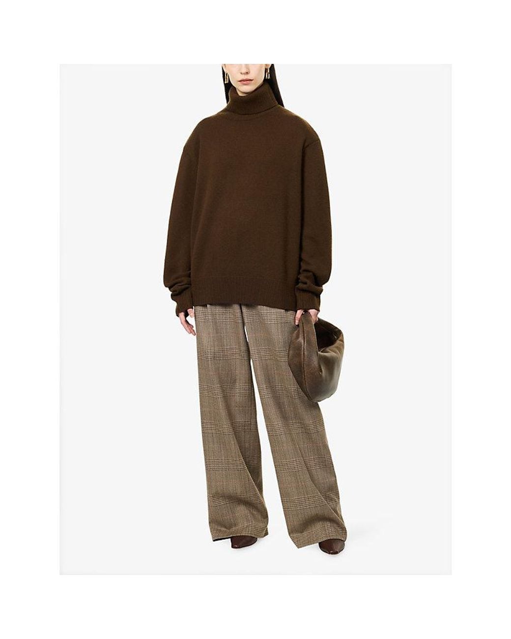 Frankie Shop Brown Gala Padded Turtleneck Wool Jumper