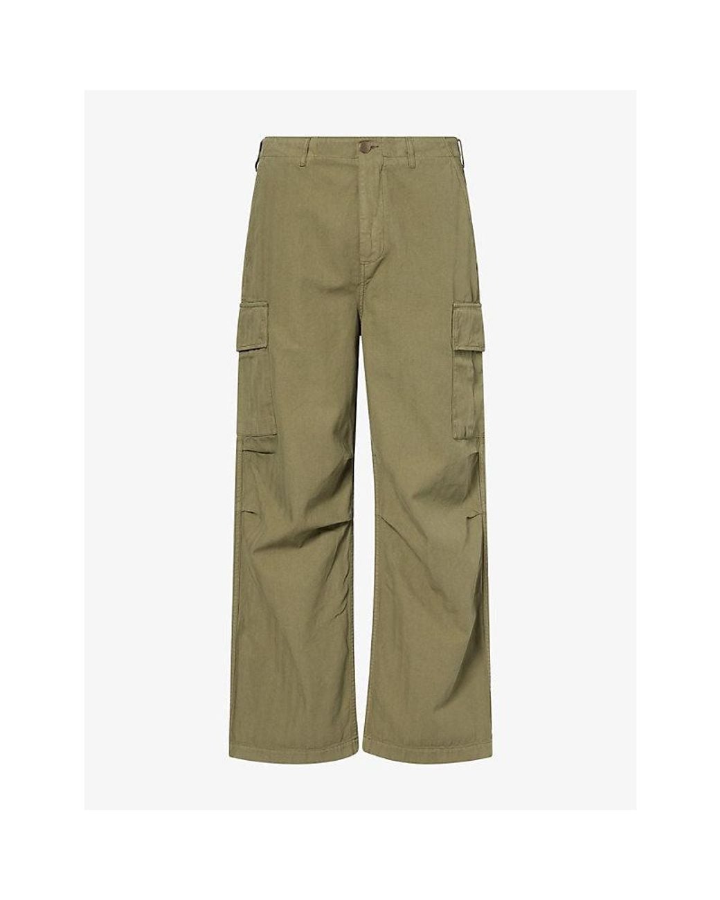 Palmes Green Herringbone-Pattern Cotton Cargo Trousers for men