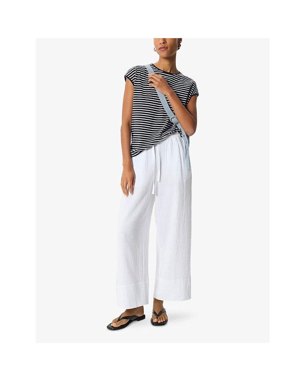Whistles Blue Striped Cap-Sleeve Cotton T-Shirt