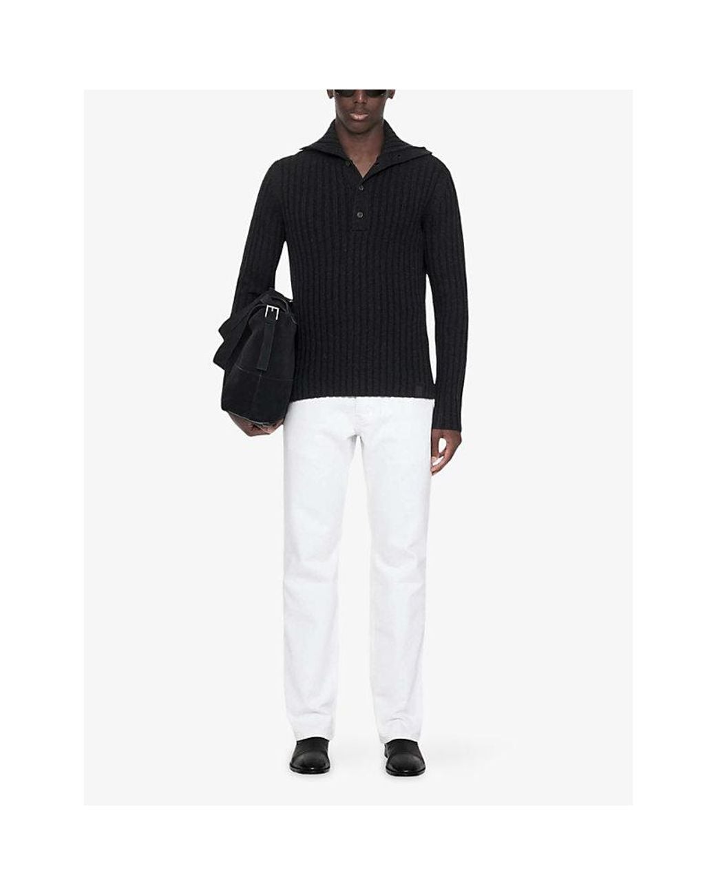 AllSaints Black Liev Funnel-Neck Wool-Blend Jumper for men