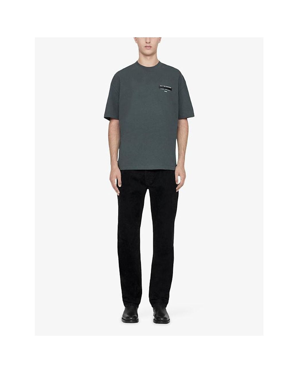 AllSaints Blue Redact Embroidered-Box Cotton T-Shirt for men