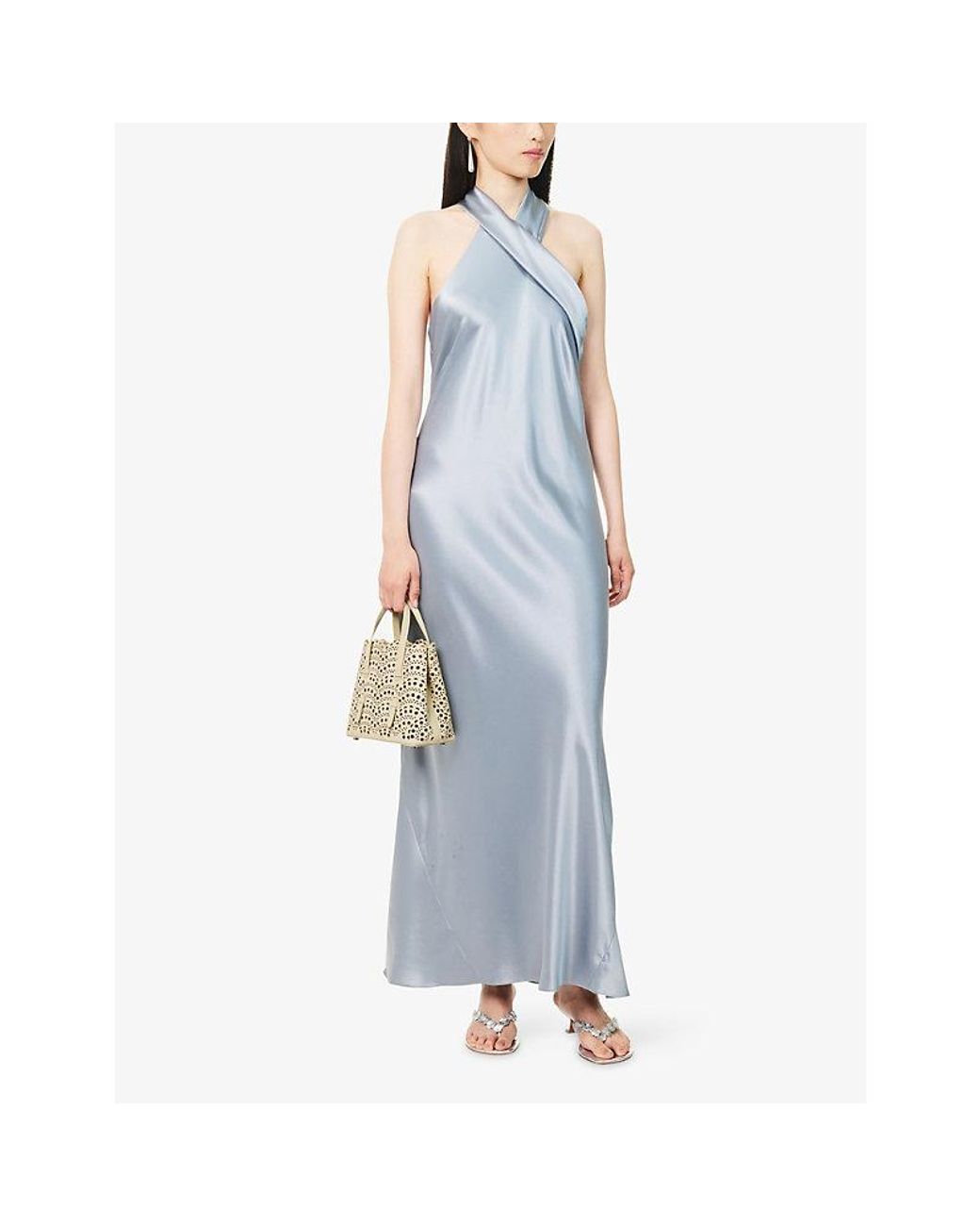 Galvan Blue Crop Pandora Satin Maxi Dress