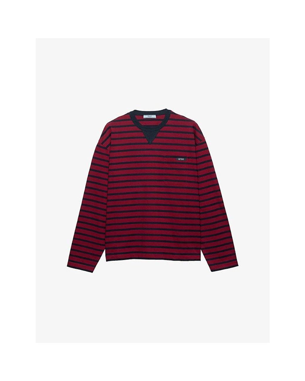 Prada Red Long-Sleeve Stripe Cotton-Jersey T-Shirt