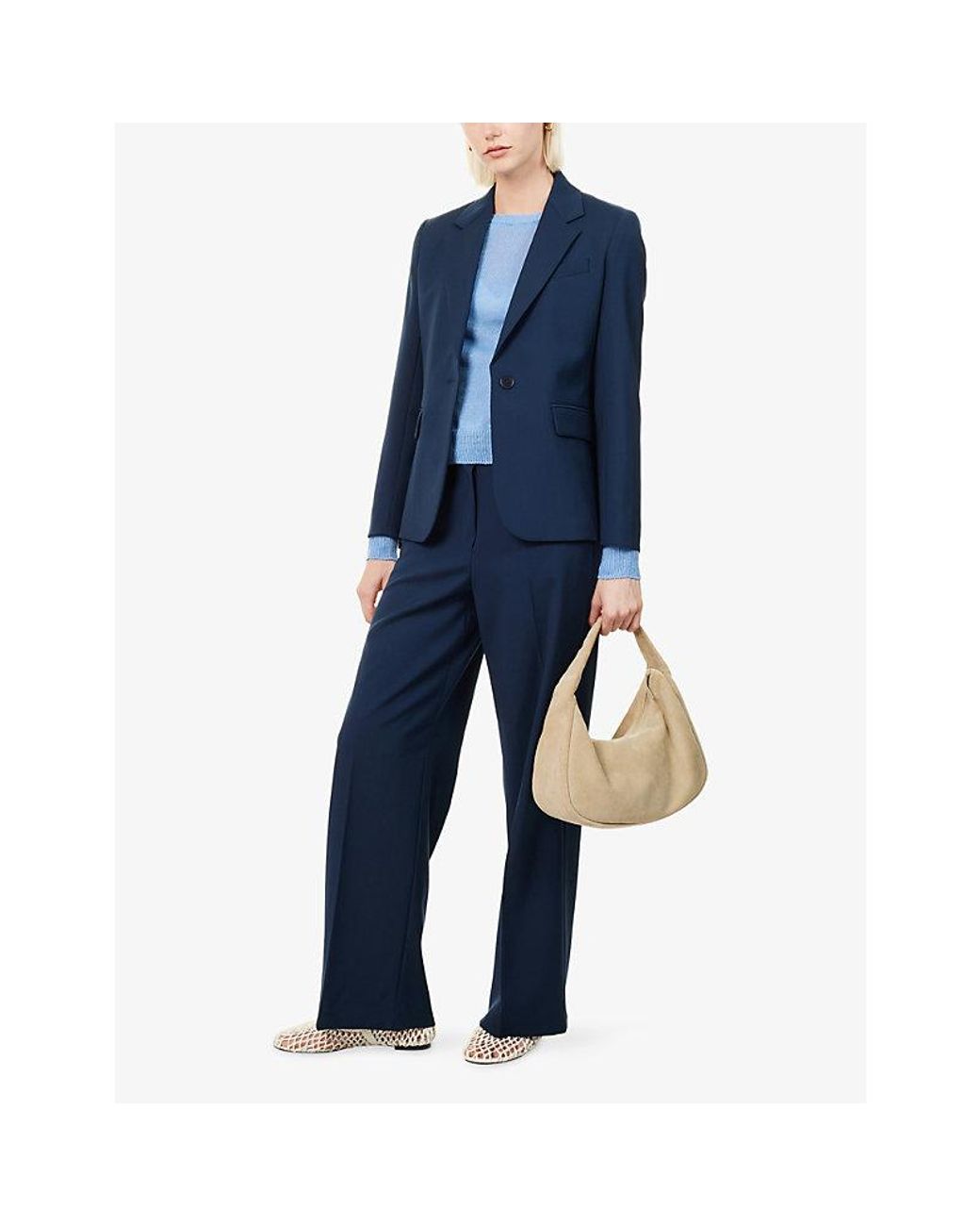Weekend by Maxmara Blue Lamine Single-Breasted Wool Blazer