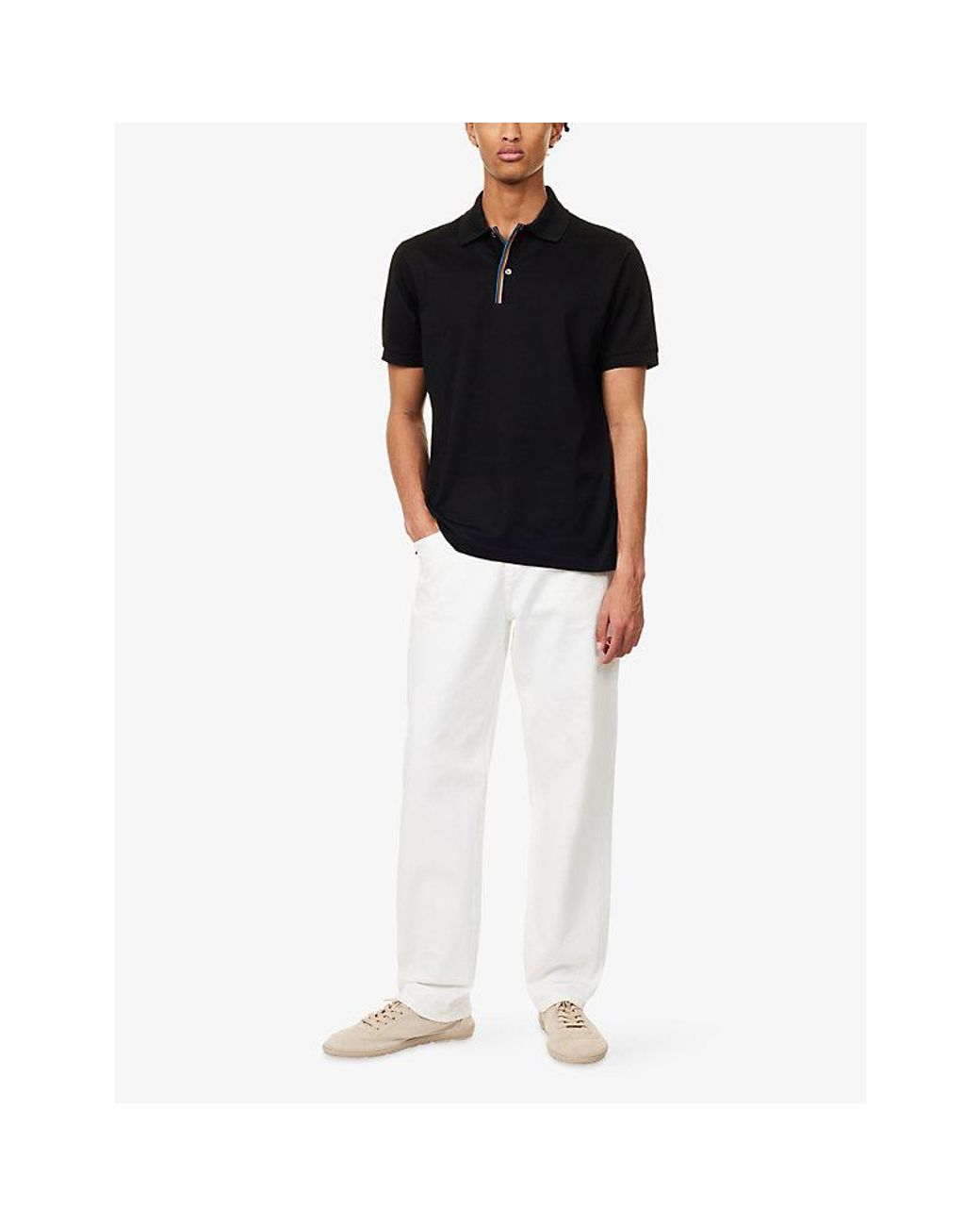 Paul Smith Black Striped Short-Sleeve Cotton Polo Shirt for men