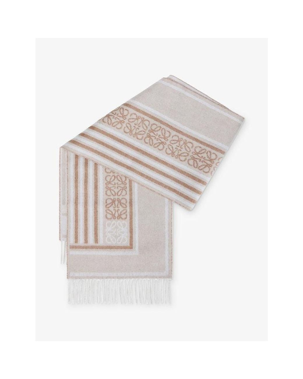 Loewe White Branded Wool And Cashmere Scarf