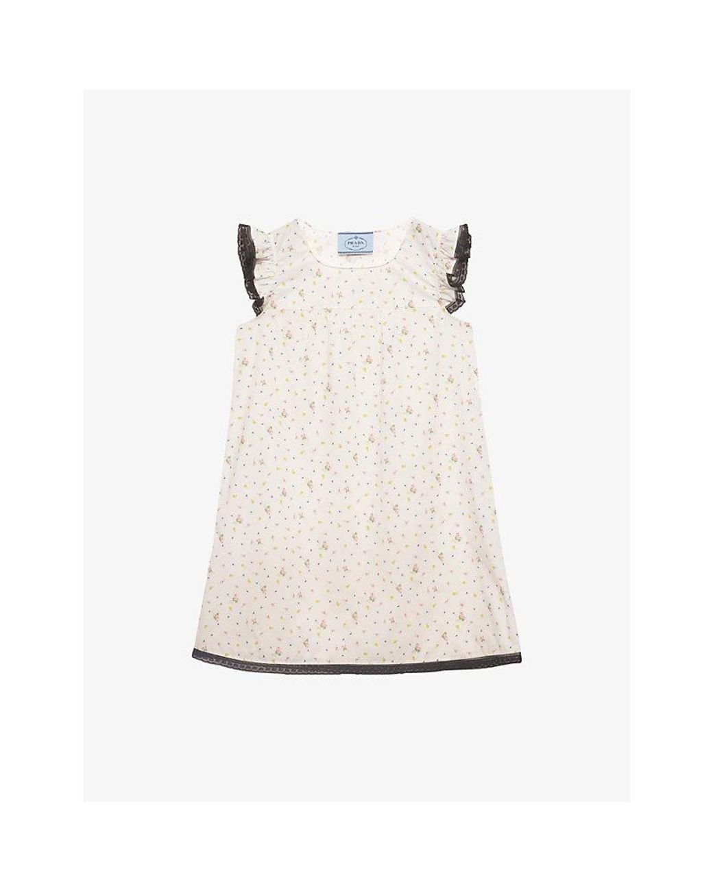 Prada Floral-Print Cotton Mini Dress in White | Lyst