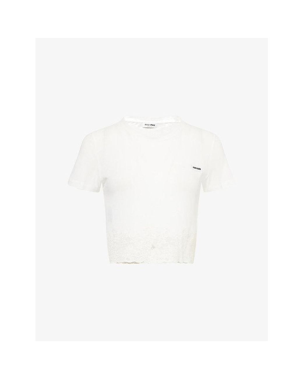 Tシャツ・カットソー Miu Miu Fitted Nude T-Shirt With Lace Trim Miu Miu Fitted Nude T-Shirt With Lace Trim | THE LIST