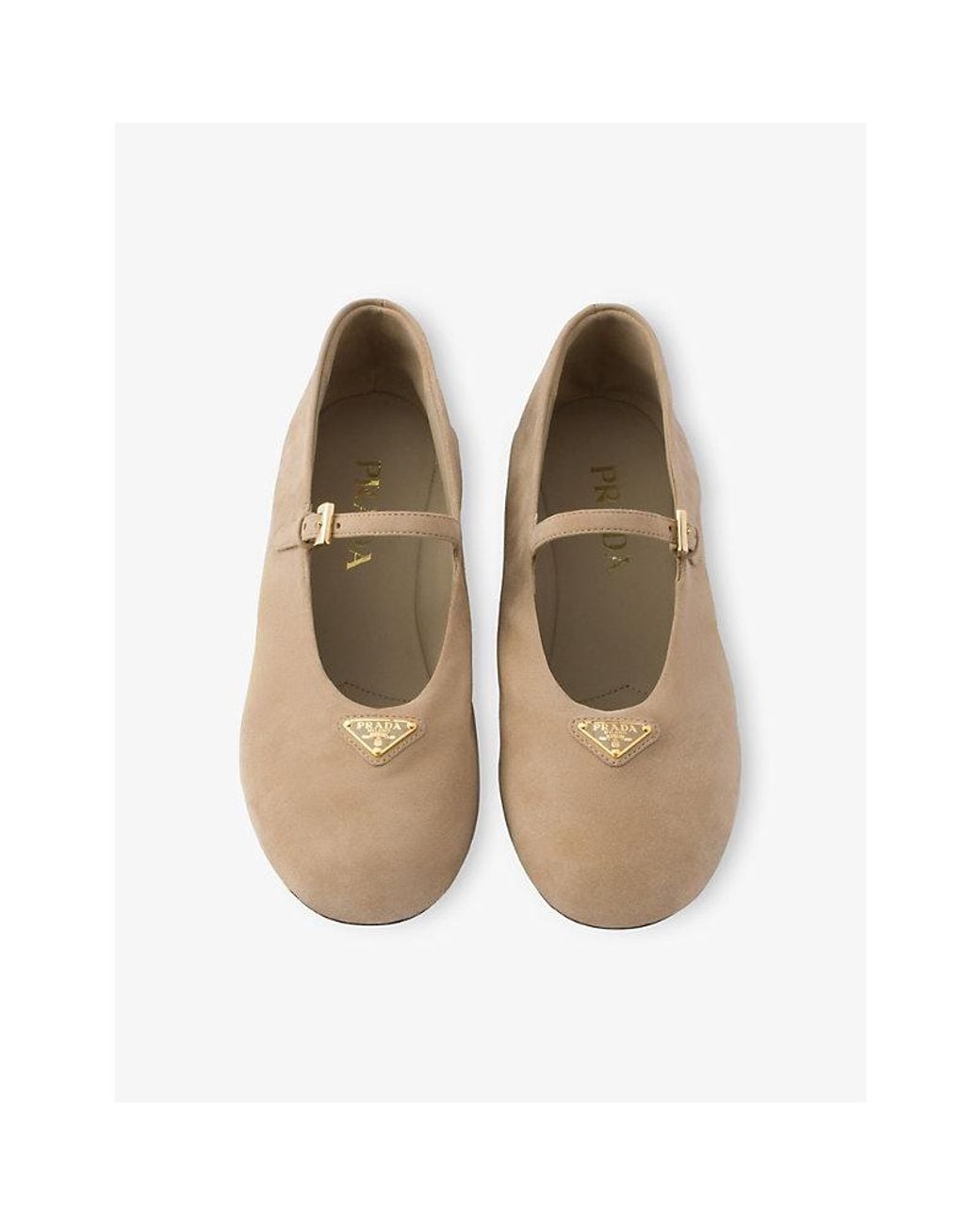Prada Natural Triangle-Logo Suede Ballerina Flats