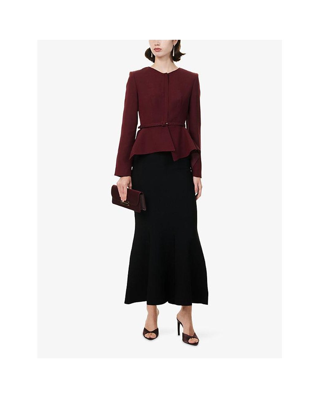 Roland Mouret Red Peplum Asymmetric Wool-And-Silk Jacket