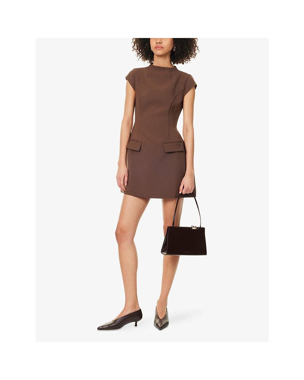 princess polly baby blue dress Odd Muse Cap-Sleeve High-Neck Crepe Mini Dress in Brown