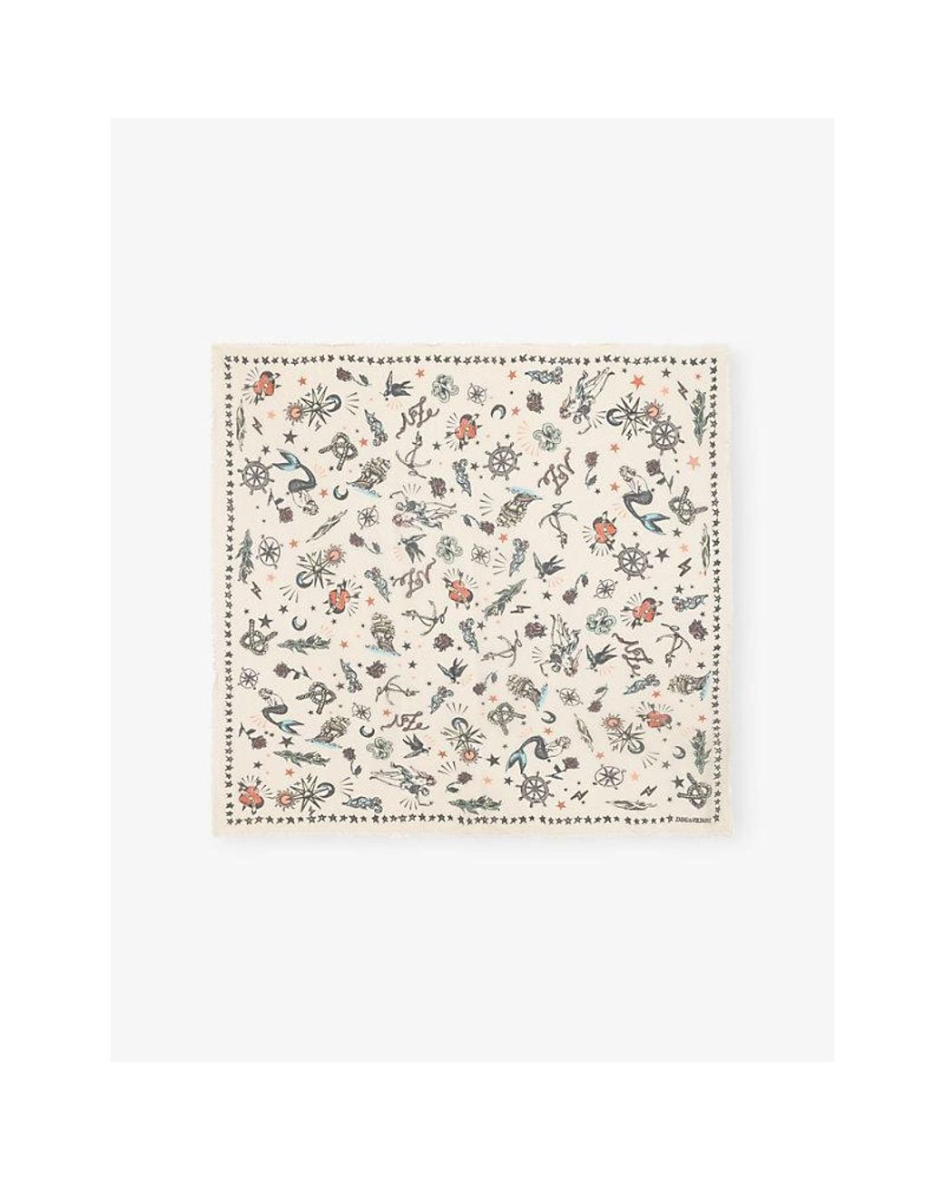 Zadig & Voltaire Natural Kerry Tattoo-Print Woven Scarf