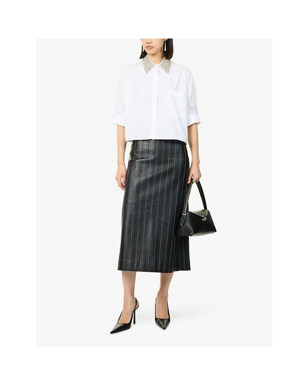 Twp White Crystal-Collar Cropped Cotton Shirt