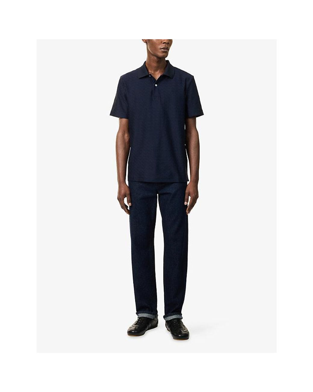 Missoni Blue Zig-Zag Short-Sleeve Cotton Polo Shirt for men