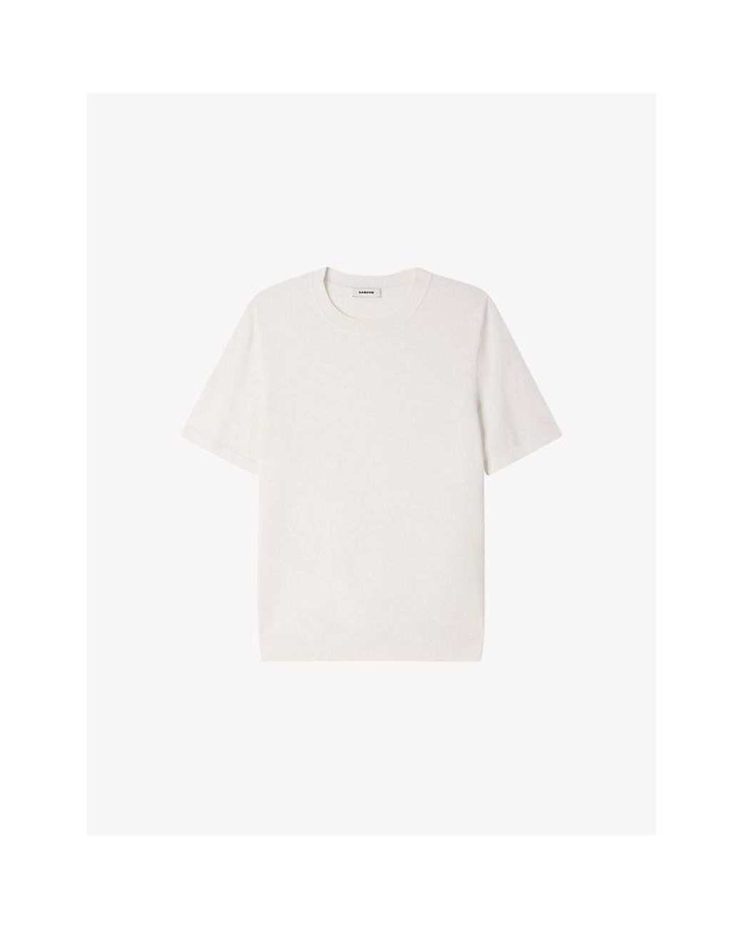 Sandro White Crew Neck Cotton-Silk Knitted T-Shirt for men