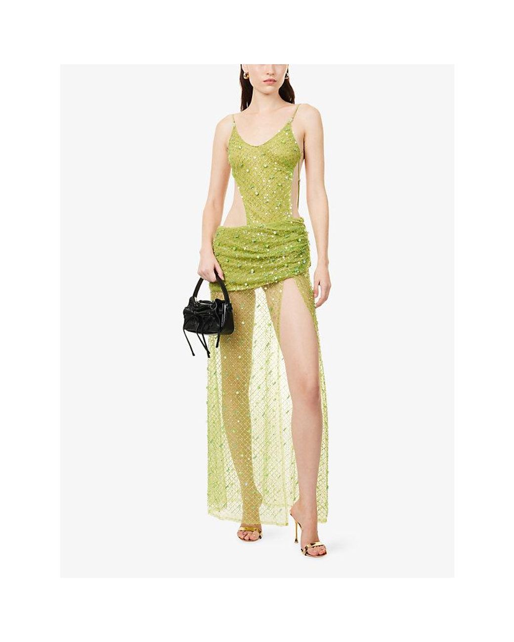 Jaded London Stellar Asymmetric Embellished Maxi Dress in Green | Lyst