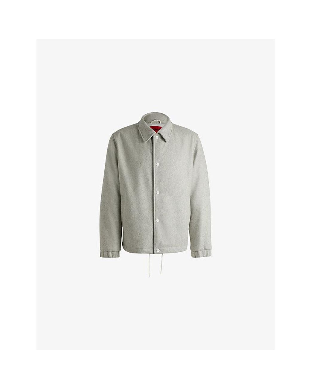 HUGO Gray Branded Stand-Collar Wool-Blend Jacket for men