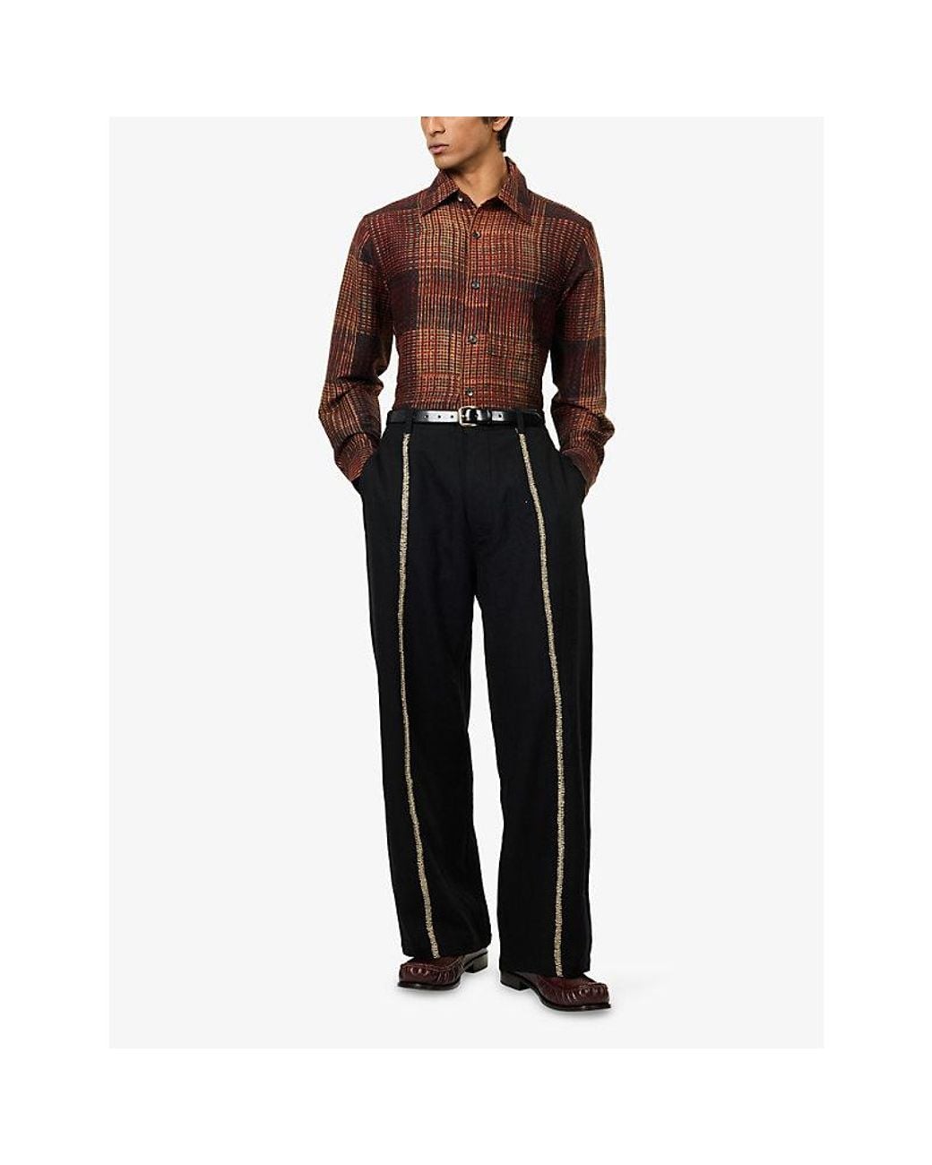 Kartik Research Brown Block-Printed Silk Shirt for men