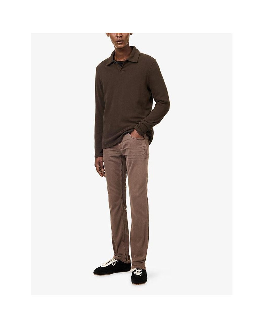 PAIGE Brown Hammond Long-Sleeve Cotton Polo Shirt for men