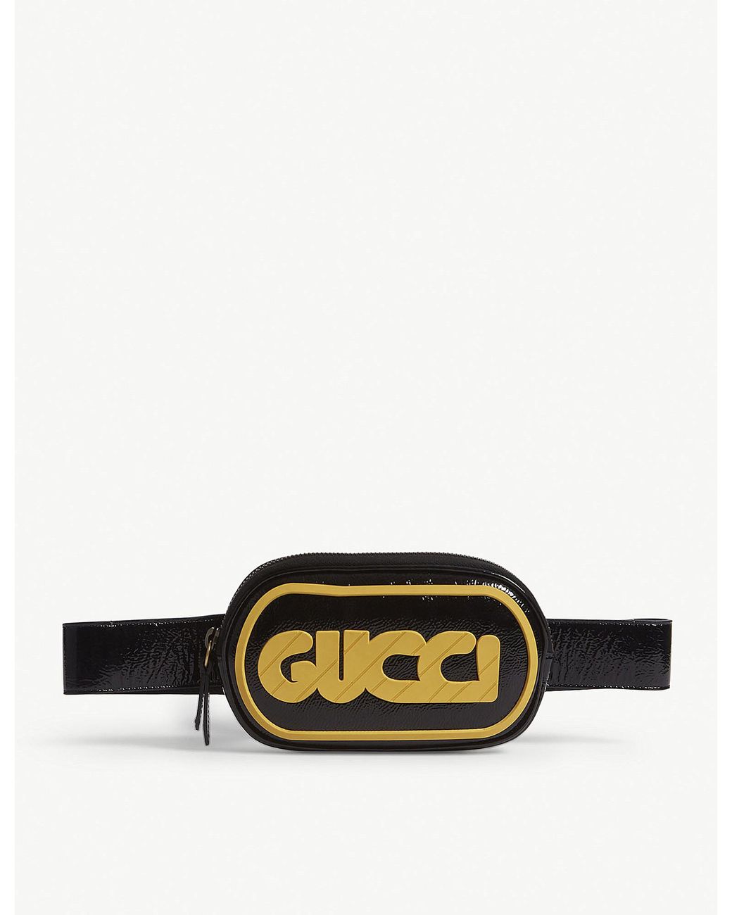 Gucci Striped Logo Patent Leather Belt Bag in Black Lyst