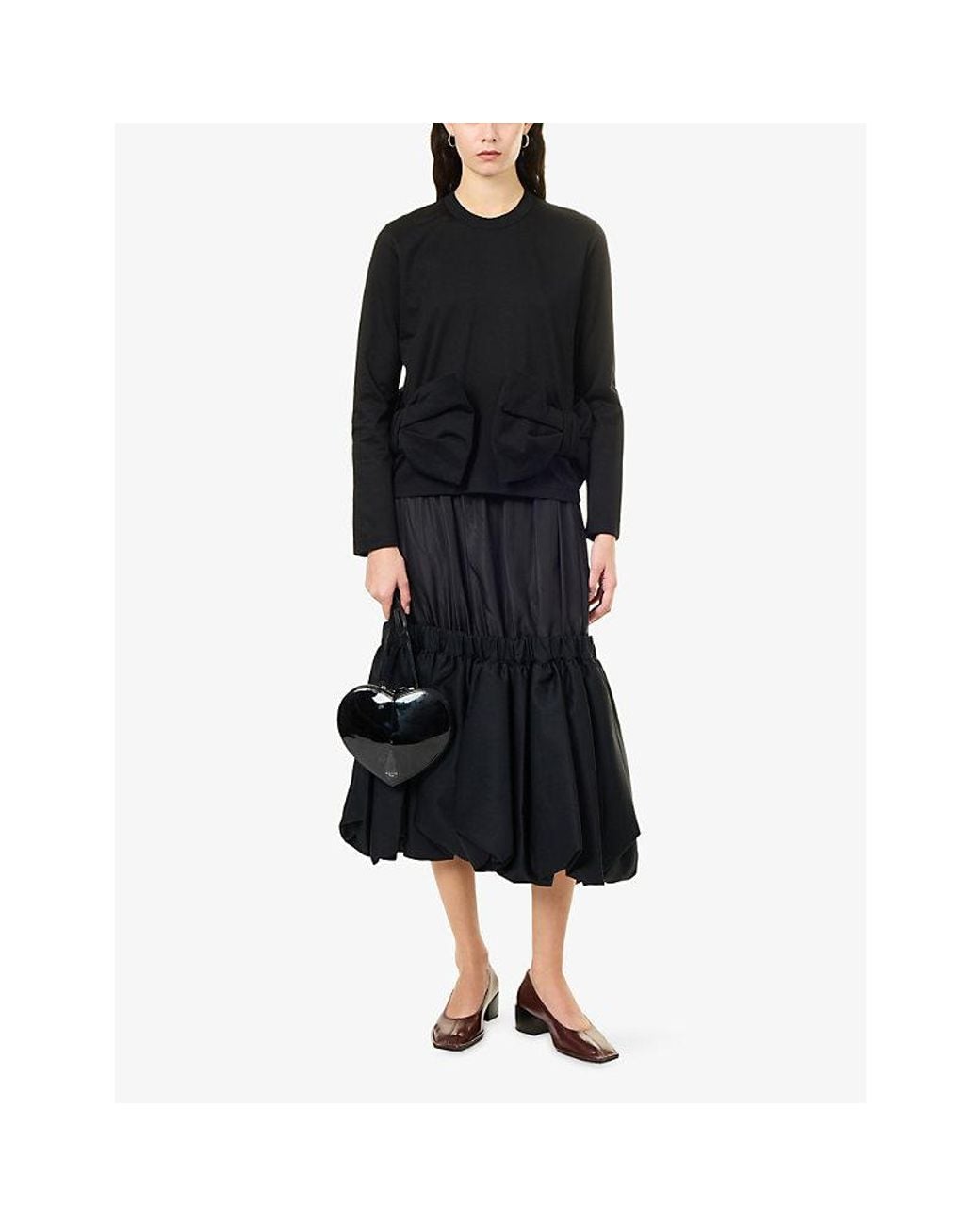 Noir Kei Ninomiya Blue Oversized-Bow Long-Sleeve Cotton Top