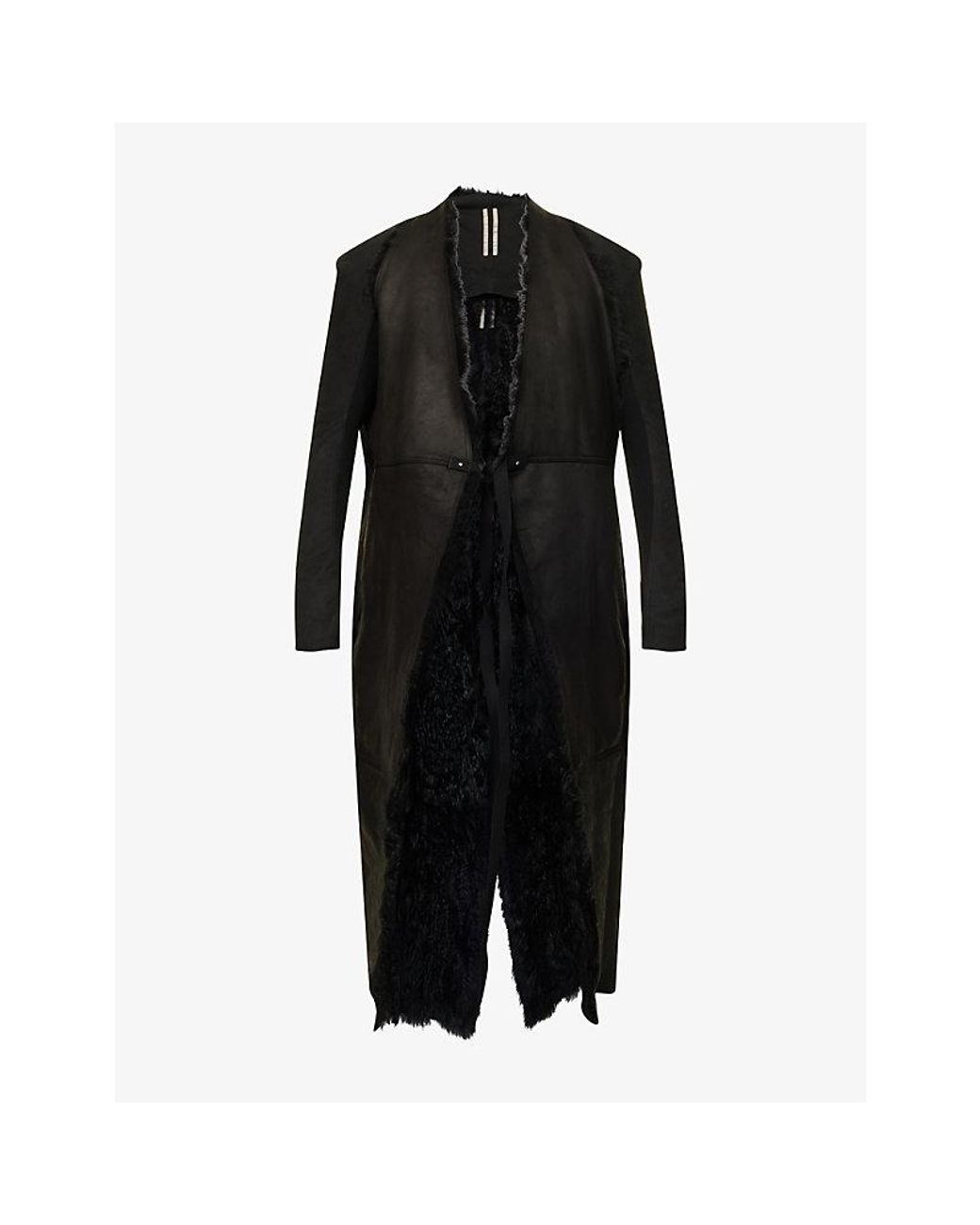 Rick Owens Black Cyclops Wrap-Over Shearling Coat