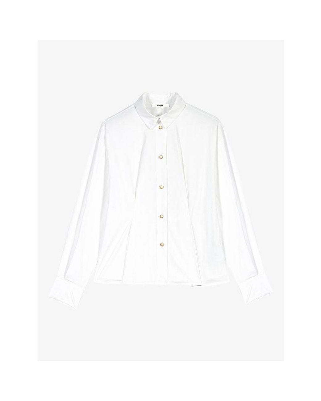 Maje White Collared Lace-Back Cotton Shirt