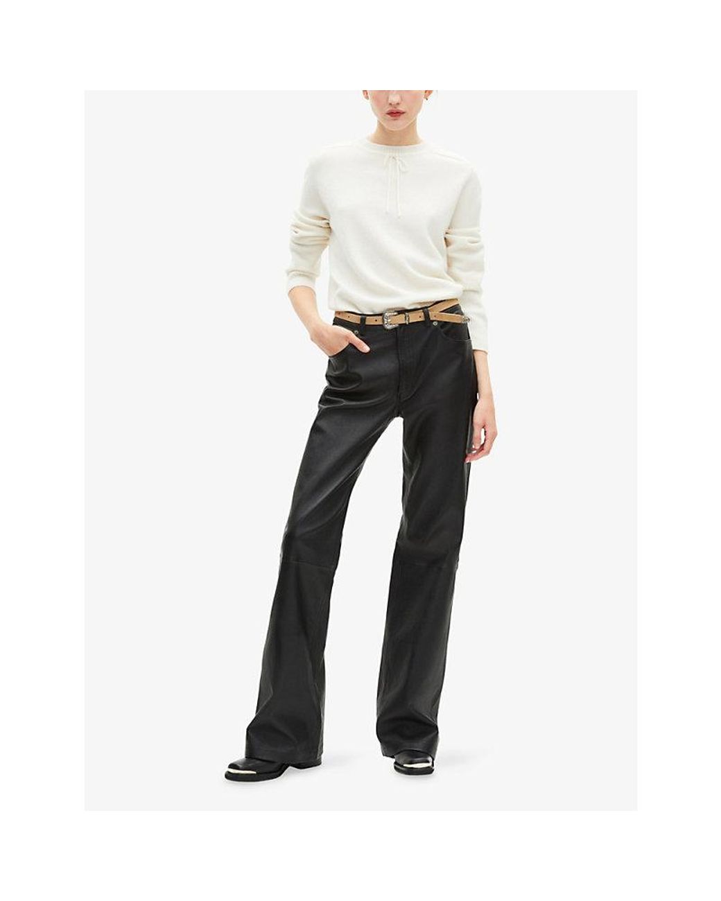 The Kooples White Round-Neck Bow-Embellished Cashmere-Blend Jumper