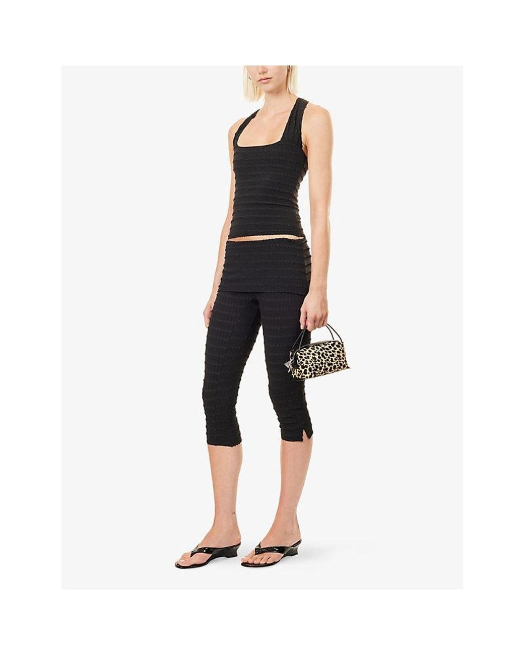 Peachy Den Black Cindy Racer-Back Stretch-Woven Top