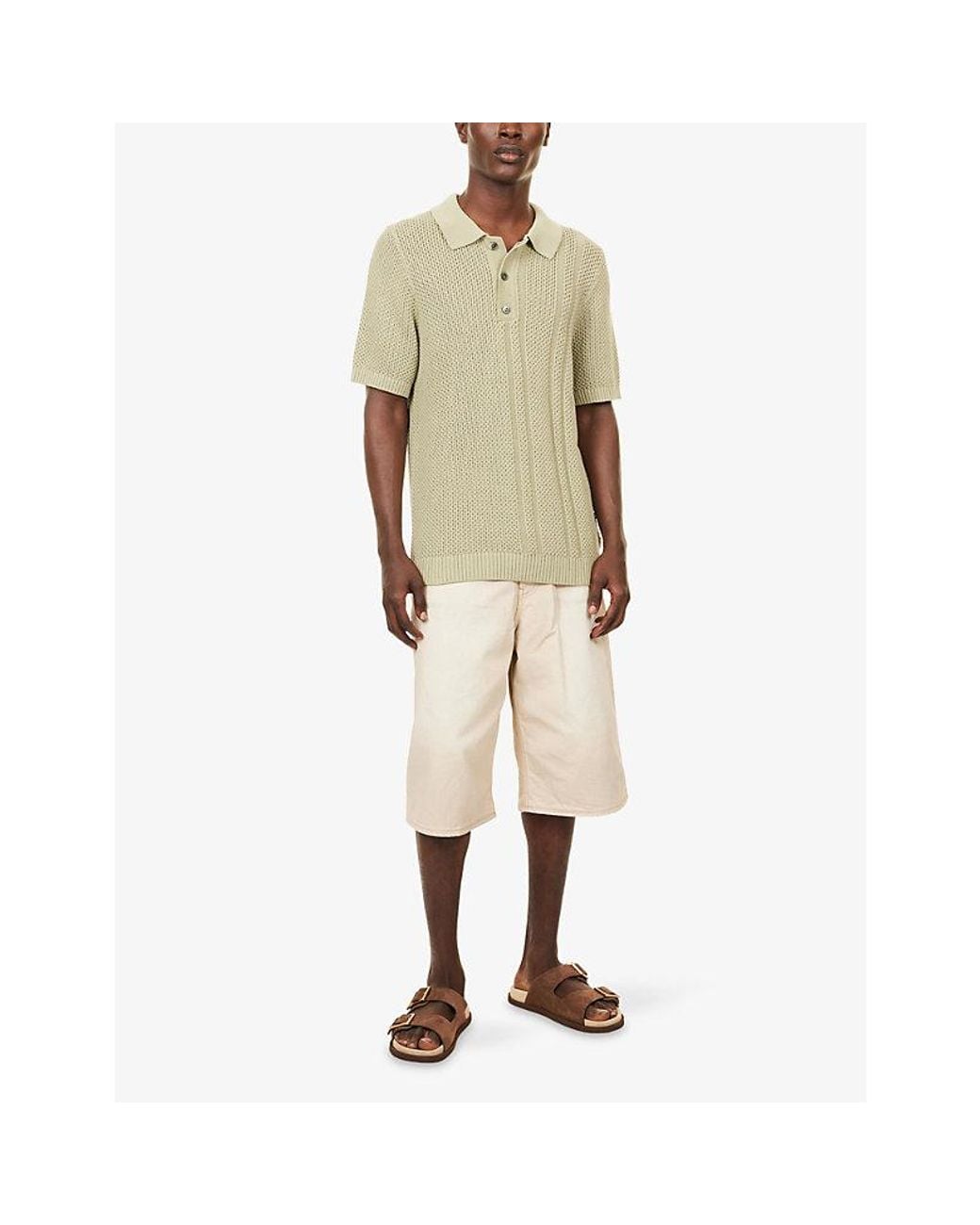 CHE Natural Santino Honeycomb-Knit Cotton Polo Shirt for men