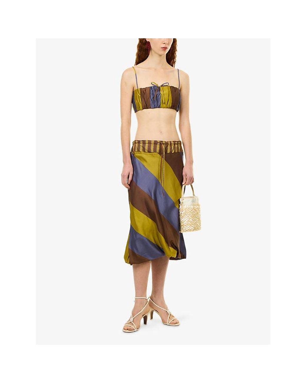 Staud Yellow Odette Striped Silk Skirt