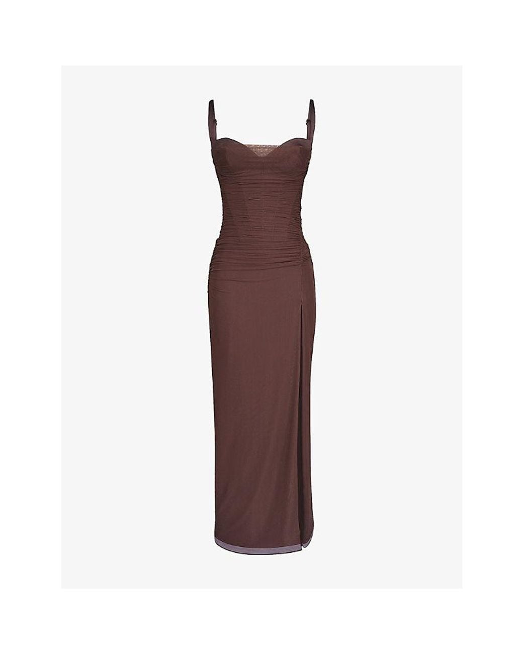 House Of Cb Purple Lini Corset-Bodice Stretch-Mesh Maxi Dress Xs (A-C Cup)