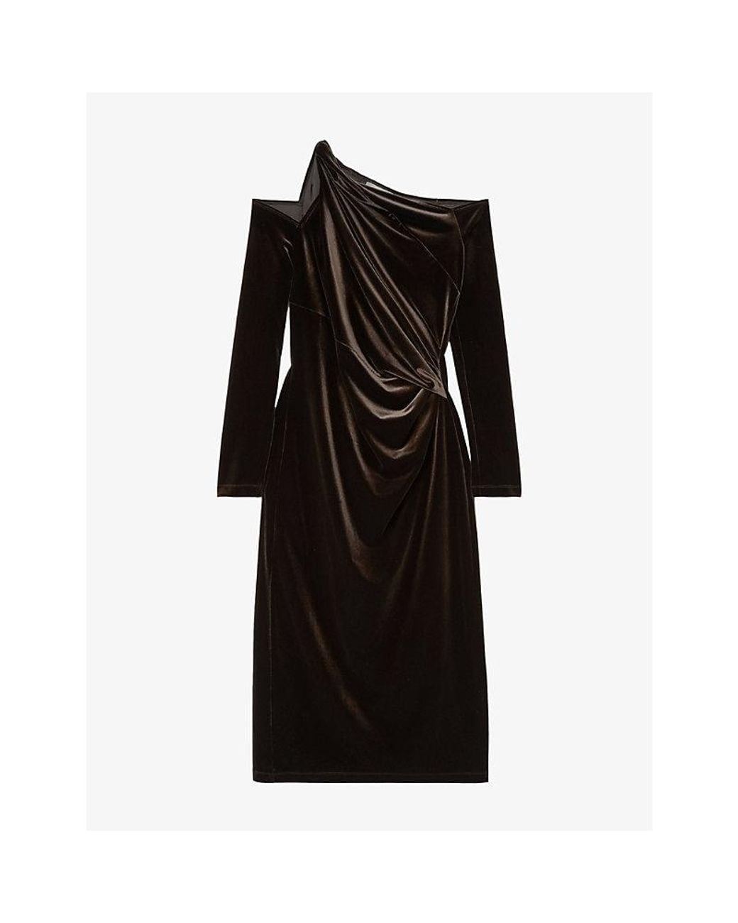 Reiss Black One-Shoulder Velvet Midi Dress
