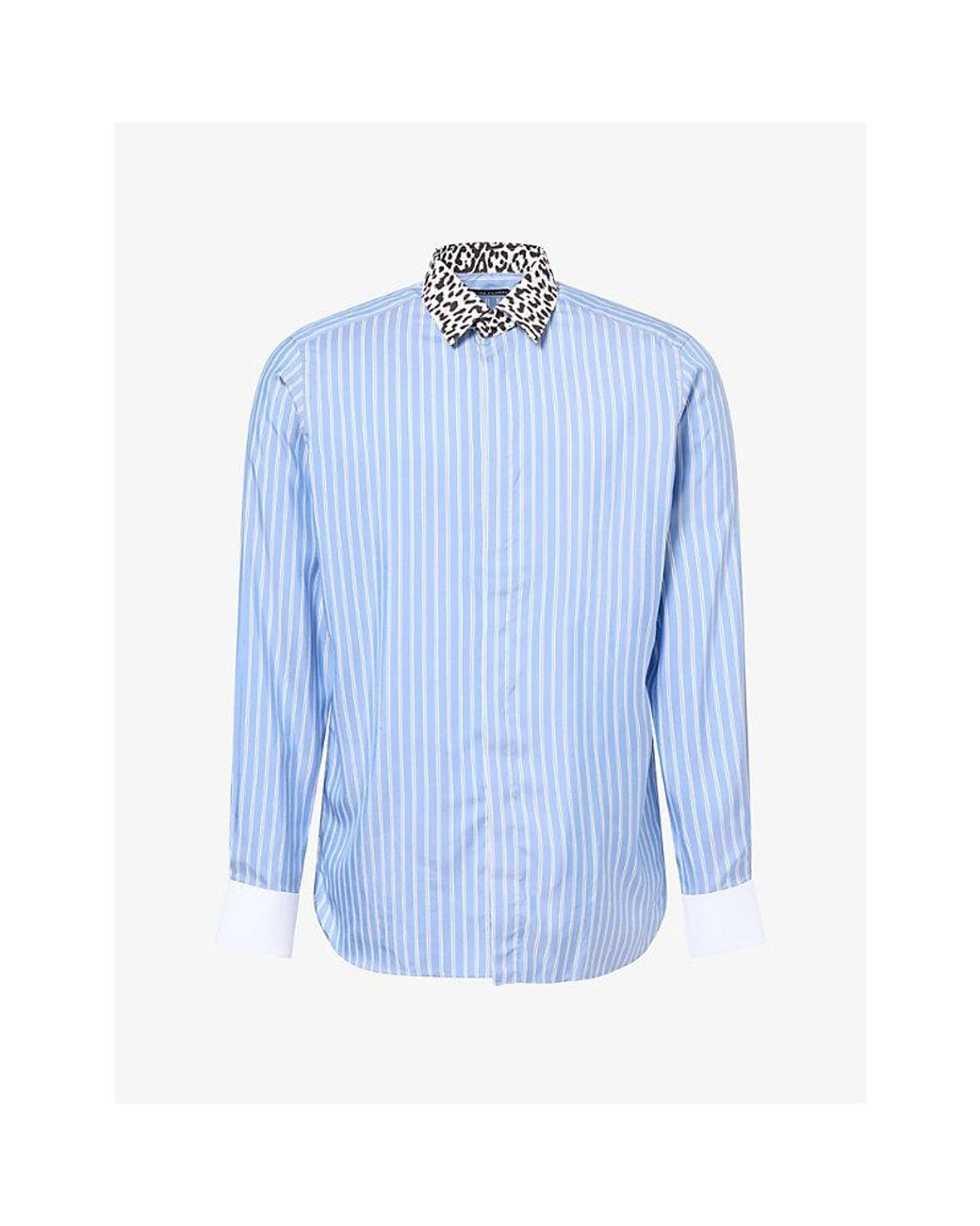 Tom Ford Blue Printed Collar Striped Silk Shirt for men