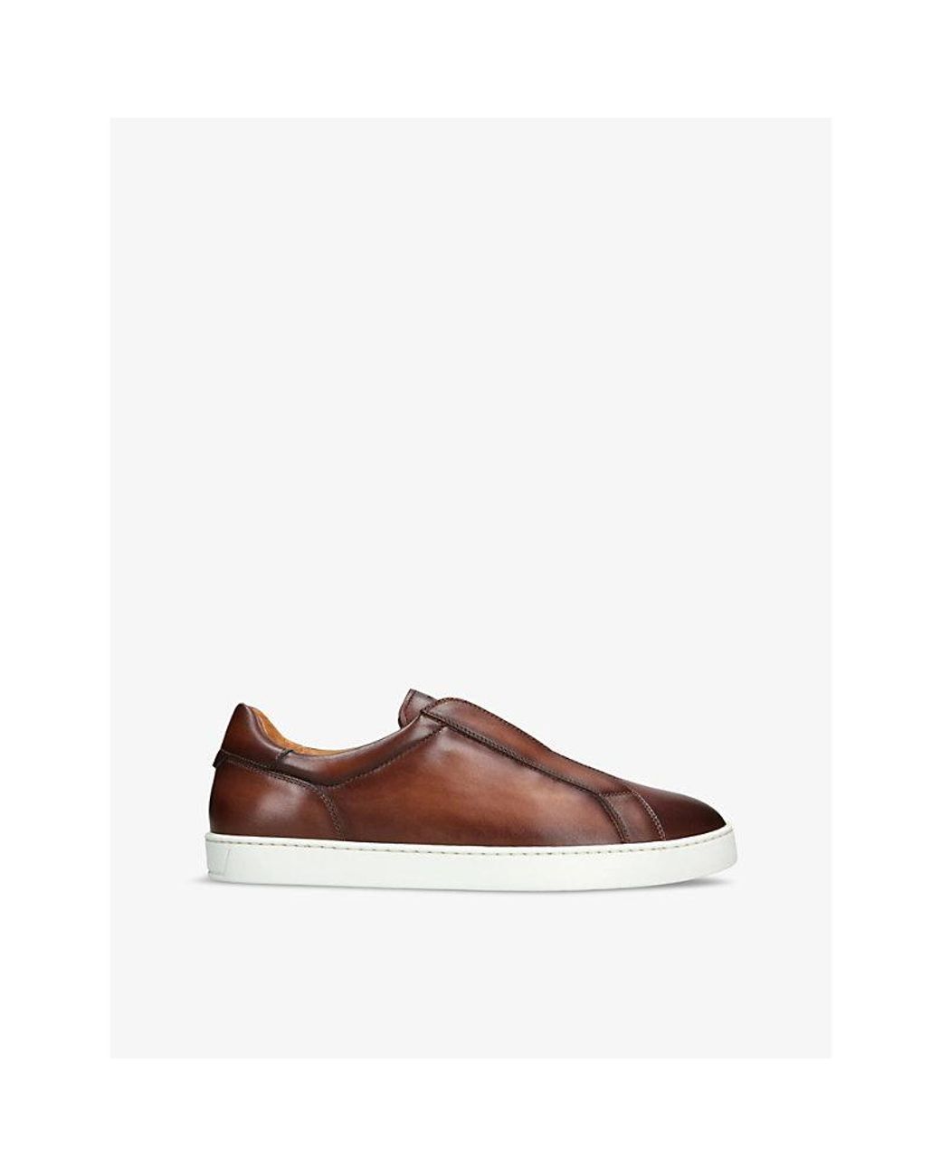 Magnanni Shoes Brown Laceless Panelled Leather Low-Top Trainers for men