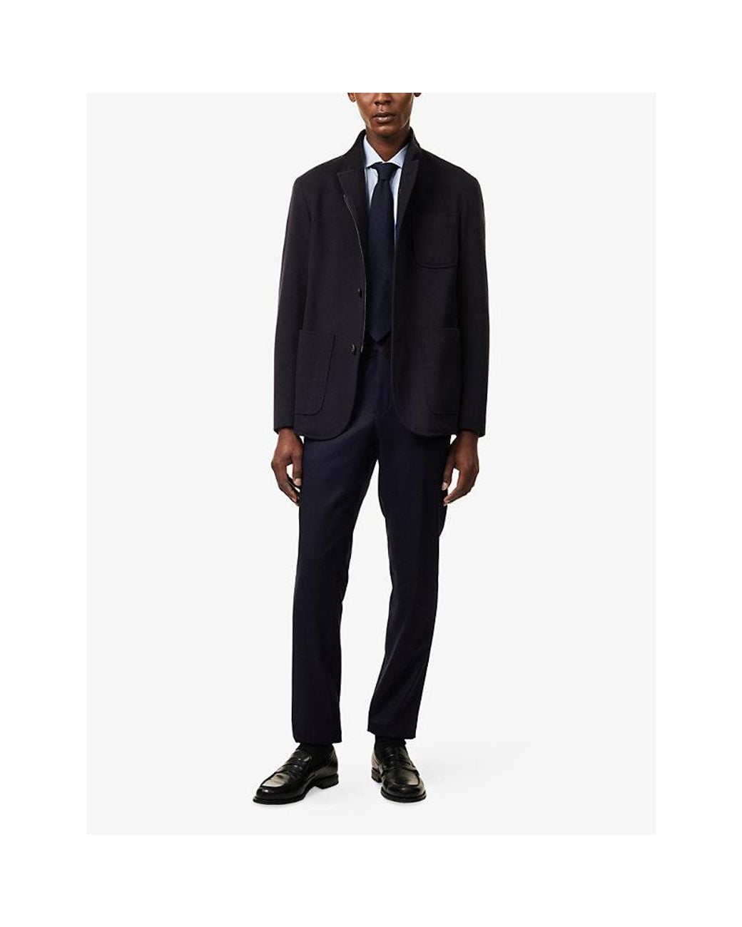 Corneliani Blue Patch-Pocket Button-Up Wool Jacket for men